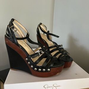 Jessica Simpson Black and Brown Wedge Shoes
